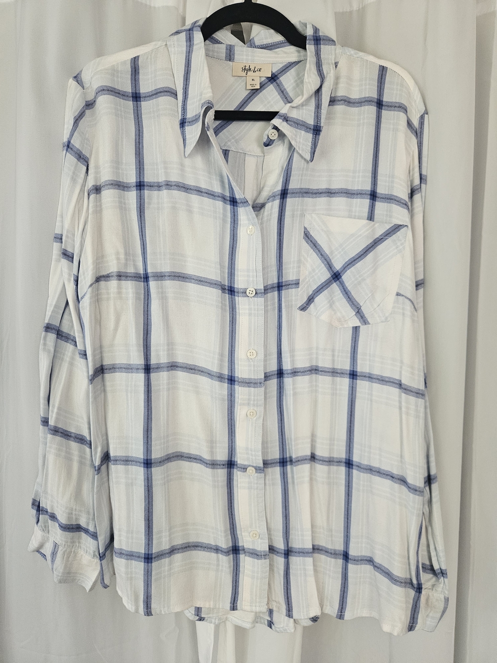 Women's Light Blue Plaid Button-Up Shirt - Style & Co. - Size XL